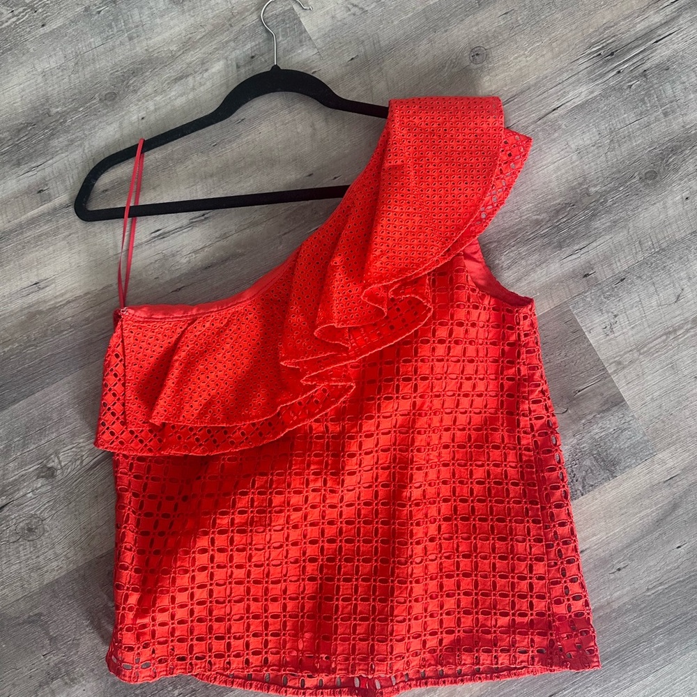 J.Crew One-Shoulder Red Ruffle Eyelet Top - Picture 7 of 9